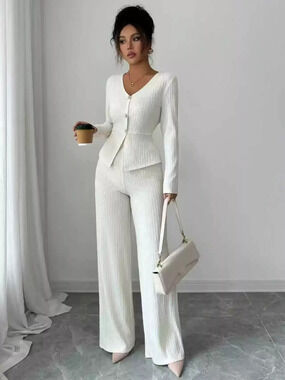 ZARA Knit Slim 2pc Set Wide Leg Pants